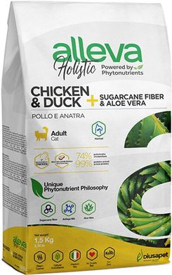 Alleva Holistic Hairball Cat Adult Chicken&Duck Полнорационный корм с курицей и уткой для взрослых кошек с длинной шерстью или кошек со склонностью к образованию комочков шерсти 1,5 кг