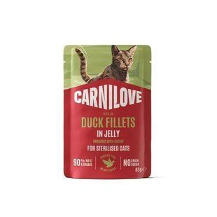 Carnilove Jelly Duck with Catnip Sterilised Влажный корм в желе с уткой и кошачьей мятой для стерилизованных кошек, 85 г