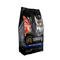 Savory Junior Large rich in Fresh Turkey & Chicken Сухий корм з індичкою та куркою для цуценят великих порід, 3 кг