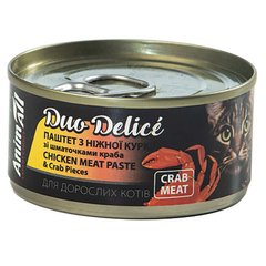 AnimAll Duo Delice Chicken Meat Paste Вологий корм для кішок з куркою та шматочками краба, 80 г