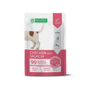 Nature&rsquo;s Protection Skin & Coat with Chicken and Salmon Вологий корм з куркою та лососем для дорослих собак для здорової шкіри та сяйва шерсті, 100 г