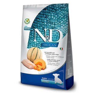 Farmina N&D Grain OCEAN COD, PUMPKIN & CANTALOUPE MELON PUPPY MINI - Беззерновий сухий корм для цуценят дрібних порід з тріскою, гарбузом і динею, 800 г