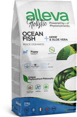 Alleva Holistic Puppy/Junior Ocean Fish Medium Полнорационный корм из океанической рыбы с добавлением конопли и алоэ вера для щенков, беременных и лактирующих собак 2 кг