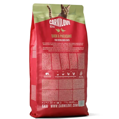Carnilove Active Duck & Pheasant Sterilised Сухой корм с уткой и фазаном для стерилизованных кошек, 6 кг