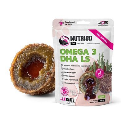 LK Baits Pet Nutrigo Omega-3 Algae Mini Функциональное лакомство с маслом водорослей (&Oslash; 15 мм) для собак мелких пород, 75 г