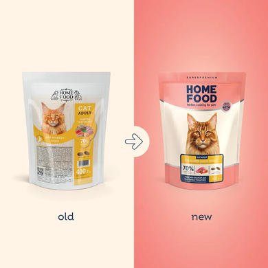 Home Food Cat Adult Сухой корм для кастрированных/стерилизованных кошек телятина с лососем и вялеными томатами, 400 г