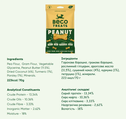 Печиво для собак Beco Pets Арахіс з кокосом і куркумою, 70 г