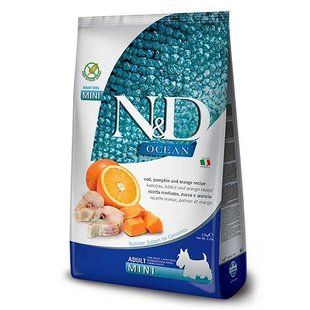 Farmina N&D OCEAN COD, PUMPKIN & ORANGE ADULT MINI - Беззерновий сухий корм для дорослих собак дрібних порід з тріскою, гарбузом і апельсином, 7 кг