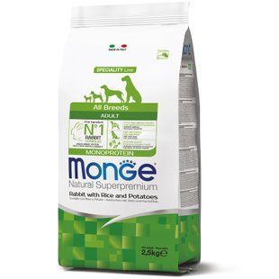 Monge All breeds Adult RABBIT, RICE & POTATOES- Корм з кроликом, рисом та картоплею для дорослих собак усіх порід, 15 кг