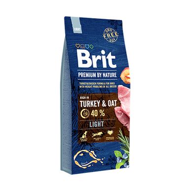 Brit Premium by Nature Light - Сухой корм с индейкой и овсом для собак всех пород с лишним весом, 3 кг