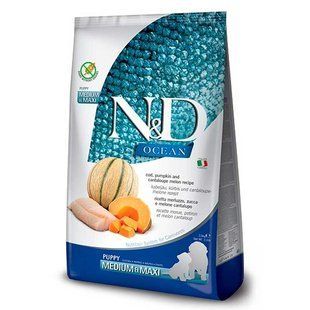 Farmina N&D Grain OCEAN COD, PUMPKIN & CANTALOUPE MELON PUPPY MEDIUM & MAXI - Беззерновий сухий корм для цуценят середніх та великих порід з тріскою та динею, 12 кг