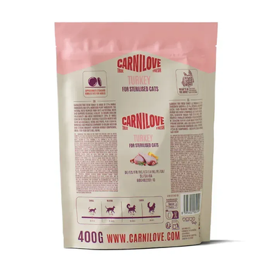 Carnilove True Fresh Turkey Sterilised Сухой корм с индейкой для стерилизованных кошек, 400 г