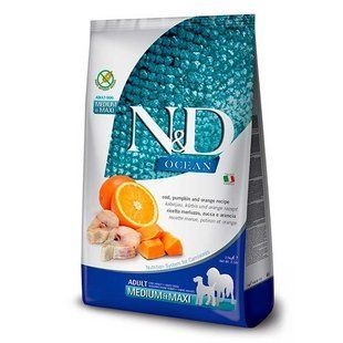 Farmina N&D Ocean Cod, Pumpkin & Orange Adult Medium & Maxi &ndash; Беззерновий сухий корм з тріскою та апельсином для собак середніх і великих порід, 12 кг