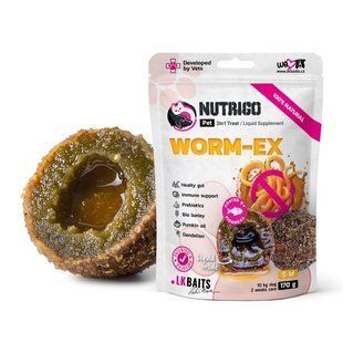 LK Baits Pet Nutrigo Worm-Ex S-M Функціональні ласощі з рослинним комплексом для кишківника (&Oslash; 20 мм) для собак середніх порід, 170 г