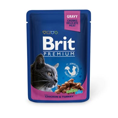 Brit Premium with Chicken & Turkey - Консерва с курицей и индейкой для взрослых кошек, 100 г