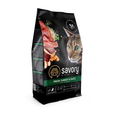 Savory Adult Cat Gourmand Fresh Turkey & Duck - Сухий холистик корм з індичкою та качкою для дорослих вибагливих кішок, 0,4 кг