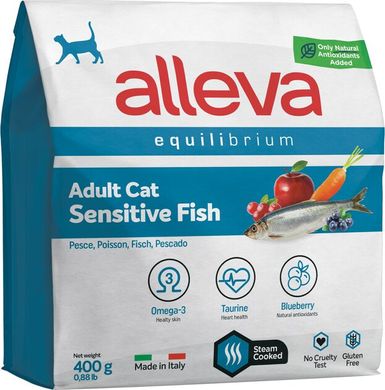 Alleva Equilibrium Sensitive Fish Adult Cat Повнораціонний корм з рибою для дорослих котів з чутливим травленням 400 г