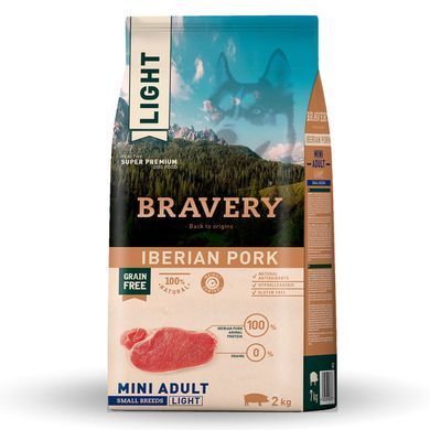 BRAVERY Dog Adult Mini Iberian Pork Light Сухий корм з іберійською свининою для собак дрібних порід схильних до набору ваги, 2 кг