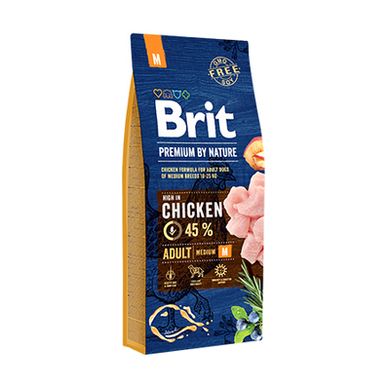 Brit Premium by Nature Adult M - Сухой корм с курицей для взрослых собак средних пород (10-25 кг), 15 кг