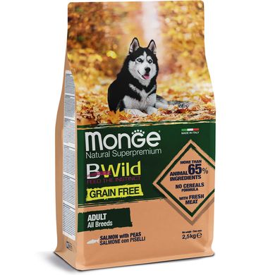 Monge Dog Вwild Grain Free All breeds Adult Сухий беззерновий корм з лососем для собак усіх порід, 2,5 кг