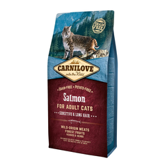 Carnilove Salmon Sensitive&Long-Haired Cats - Сухий корм з лососем для дорослих кішок з чутливим травленням та довгошерстих кішок, 6 кг
