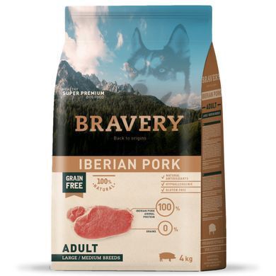 BRAVERY Iberian Pork Large/Medium Adult Сухий корм з іберійською свининою для собак cередніх та великих порід, 4 кг