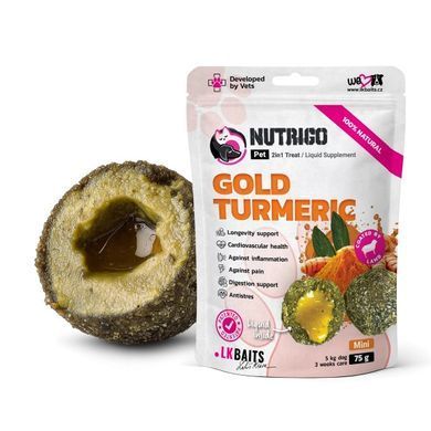 LK Baits Pet Nutrigo Gold Turmeric Mini Функциональное лакомство с куркумой (&Oslash; 15 мм) для собак мелких пород, 75 г