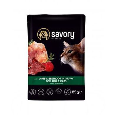 Savory Lamb & Beetroot in Gravy for Adult Cats - Влажный корм с ягненком и свеклой в соусе для взрослых кошек, 85 г