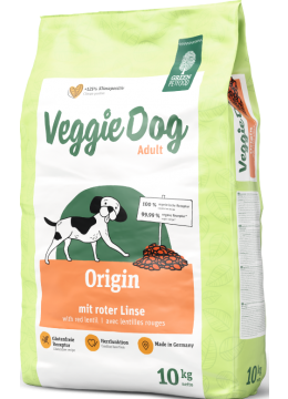 Green Petfood VeggieDog Origin - Сухой вегетарианский безглютеновый корм с красной чечевицей для взрослых собак, 10 кг