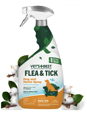 Vet's Best Flea & Tick Home Spray for Dogs Cottonspice Универсальный домашний спрей от блох и клещей для собак, 945 мл