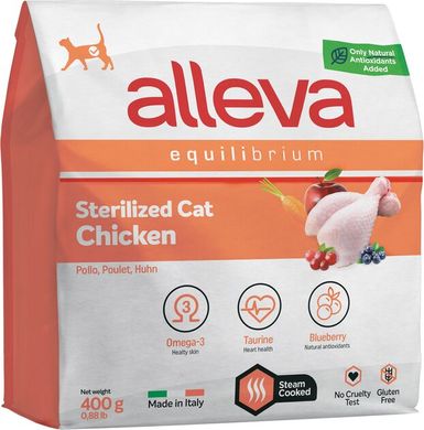 Alleva Equilibrium Chicken Sterilized Cat Полнорационный корм с курицей для взрослых стерилизованных кошек или кошек, живущих в домашних условиях 400 г