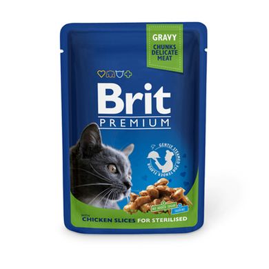 Brit Premium with Chicken Slices for Sterilised - Консерва с кусочками курицы для стерилизованных котов и кошек, 100 г