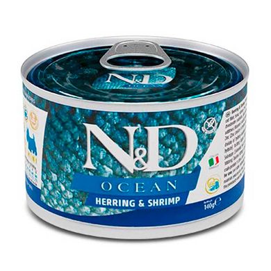 Farmina N&D Grain Free Ocean Herring & Shrimp Adult Mini - Консервы для взрослых собак мелких пород с сельдью, треской, тунцом и креветкой, 140 г