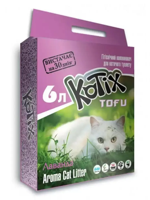 Kotix Tofu Lavender - Соевый наполнитель для кошачьего туалета с ароматом лаванды, 6 л (2,5 кг)