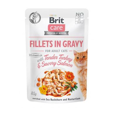 Brit Care Cat Pouch Tender Turkey & Savory Salmon - Вологий корм з лососем та індичкою в соусі, 85 г