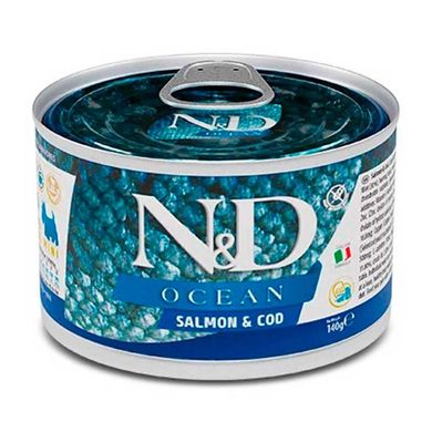 Farmina N&D Grain Free Ocean Salmon & Cod Adult Mini - Консервы для взрослых собак мелких пород с лососем и треской, 140 г