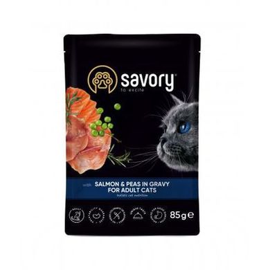 Savory Salmon & Peas in Gravy for Adult Cats -  Вологий корм з лососем та горошком у соусі для дорослих котів, 85 г