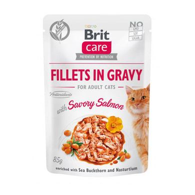 Brit Care Cat Pouch Savory Salmon - Вологий корм із лососем у соусі, 85 г