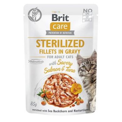 Brit Care Cat Sterilized Fillets in Gravy with Savory Salmon & Tuna - Корм влажный филе в соусе с лососем и тунцем для стерилизованных кошек