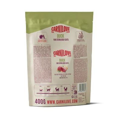 Carnilove True Fresh Duck Sterilised Сухой корм с уткой для стерилизованных кошек, 400 г