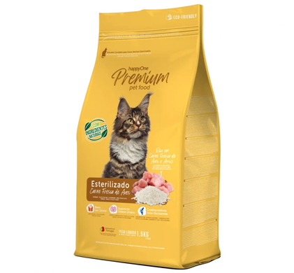happyOne Premium Sterilized Cat Fresh Meat Сухий корм зі свіжим м'ясом для стерилізованих кішок, 1,5 кг
