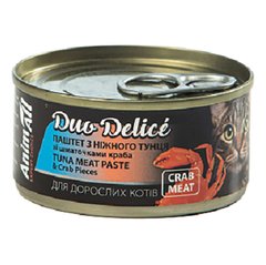 AnimAll Duo Delice Tuna Meat Paste Влажный корм для кошек с тунцом и кусочками краба, 80 г