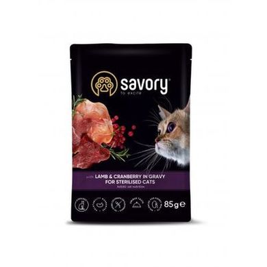 Savory Lamb & Cranberry in Gravy for Sterilised Cats - Влажный корм для стерилизованных кошек с ягненком и клюквой в соусе