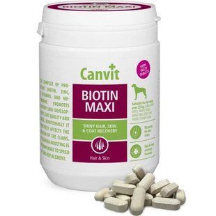 Canvit Biotin Maxi for dogs Добавка для швидкого відновлення шерсті під час линяння у собак вагою понад 25 кг, 500 г