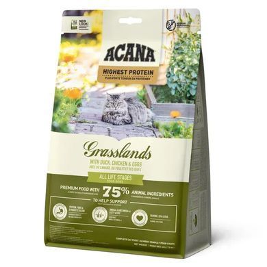 Acana Grasslands Сухий корм з качкою, куркою та яйцями для котів усіх порід та всіх стадій життя, 340 г