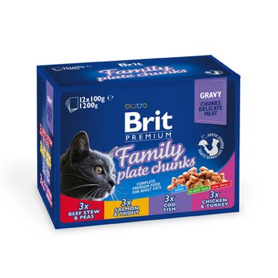 Brit Cat Pouches Family Plate - Набор консерв из 4х видов для взрослых кошек