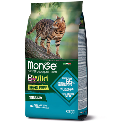 Monge Cat BWild Grain Free Tonno Сухий беззерновий корм із тунцем для стерилізованих кішок