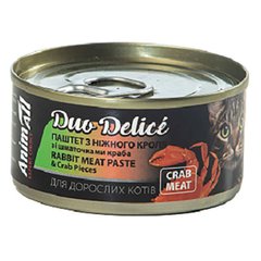 AnimAll Duo Delice Rabbit Meat Paste Вологий корм для кішок з кроликом та шматочками краба, 80 г