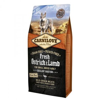 Carnilove Fresh Ostrich & Lamb for Small Breeds Сухой корм без зерновых и картофеля со свежим мясом страуса и ягненка для взрослых собак мелких пород