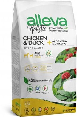 Alleva Holistic Adult Chicken&Duck Mini Полнорационный корм с курицей и уткой с добавлением алоэ вера и корня женьшеня для взрослых собак мелких пород 2 кг